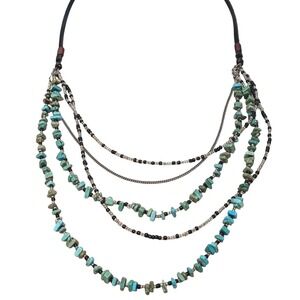 Peyote Bird Sundance Sterling Turquoise Cord Layered Multi Strand Bead Necklace